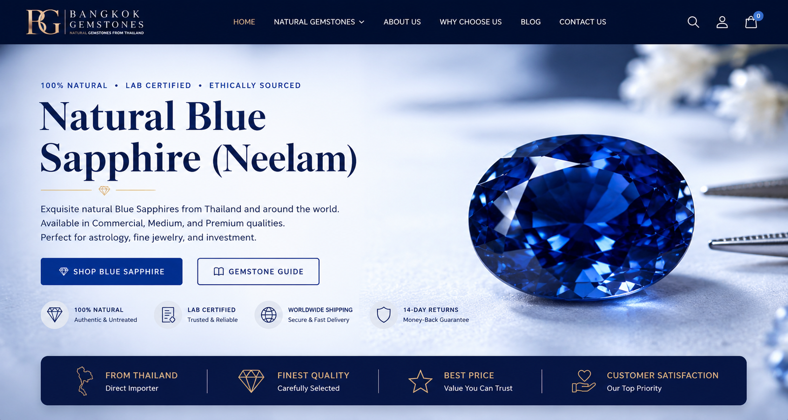 Natural Blue Sapphire gems Thailand